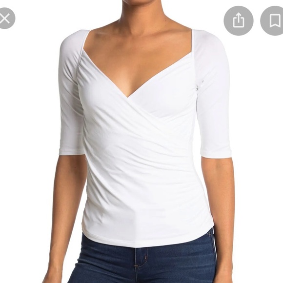 ATM CROSSOVER ELBOW SLEEVE CAMI TOP IN WHITE NWT - Picture 1 of 7